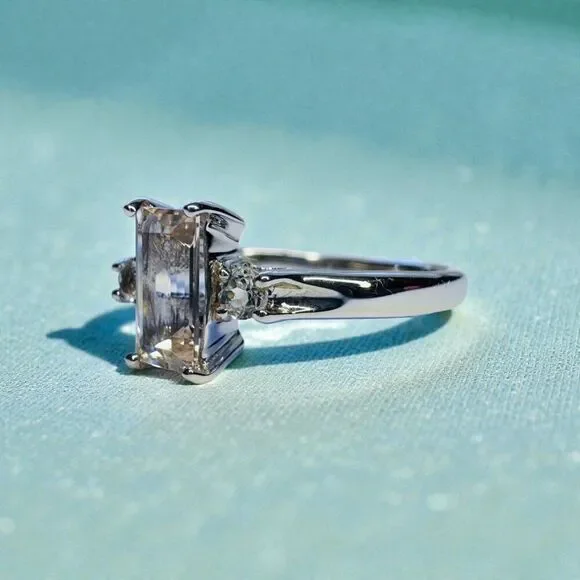 14K White Gold- Natural Peach Morganite Ring- 1CTTW -Size 7- Emerald Cut- 2.5g - Picture 15 of 16